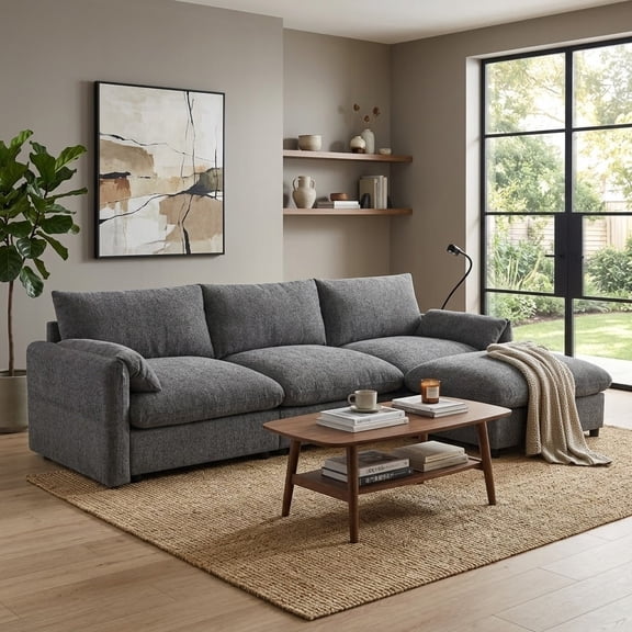 EPOWP 96.5'' Modular Sectional Sofa Set with Storage Ottoman, Chenille L-Shaped Cloud Sectional Couches with Adjustable Phone Holder & USB Charger for Living Room, Apartment, Office