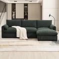thumbnail image 1 of 96.5" Modular Sectional Sofa, Convertible L-Shaped Couch with Charging and Phone Holder, 4 Seater Chenille Cloud Couch with Storage Ottoman and Pockets for Living Room, Green, 1 of 10