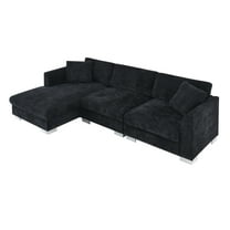 96*56" Modern Cloud Sectional Sofa,L-Shaped Luxury Couch Set with 2 Free Pillows,4-Seat Chenille Indoor Furniture with Oversized Chaise for Living Room,Apartment,Office (Black)