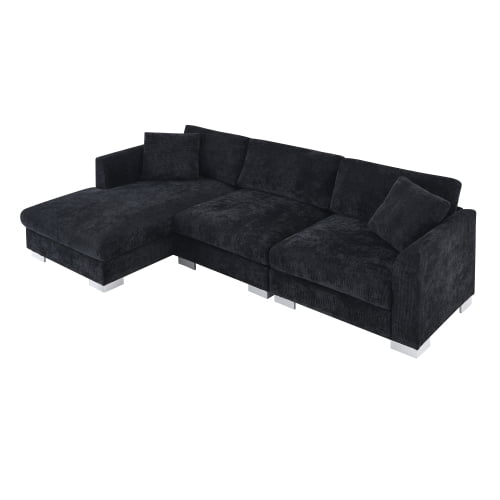 96*56" Modern Cloud Sectional Sofa,L-Shaped Luxury Couch Set with 2 Free Pillows,4-Seat Chenille Indoor Furniture with Oversized Chaise for Living Room,Apartment,Office (Black)