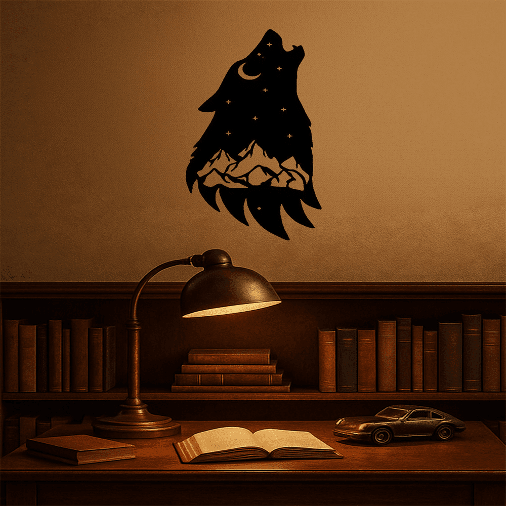 Gothic Howling Wolf Metal Wall Art Dark Academia Decor for Living Room Bedroom Office Gift