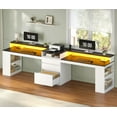 thumbnail image 1 of 96.6 Inch 2 Person Desk with LED Lights and Power Outlet, Modern Long Computer Desk with File Drawers, Double Table for Home Office, White, 1 of 8