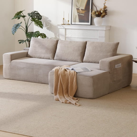 96.9" Cloud Sectional Sofa Couch with L-Shape Chaise and Side Pockets, Modern Modular Sofa Couch with Deep SeatUpholstered Couches for Living Room Bedroom,No Assembly Required, Camel