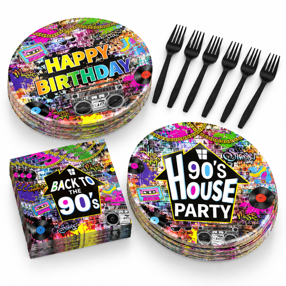 96 90's House Party Tableware Set For Hop Favors
