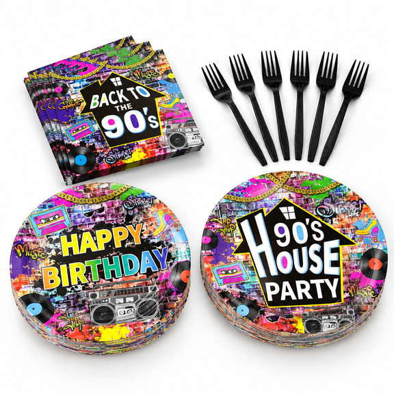 96 90's House Party Tableware Set For Hop Favors