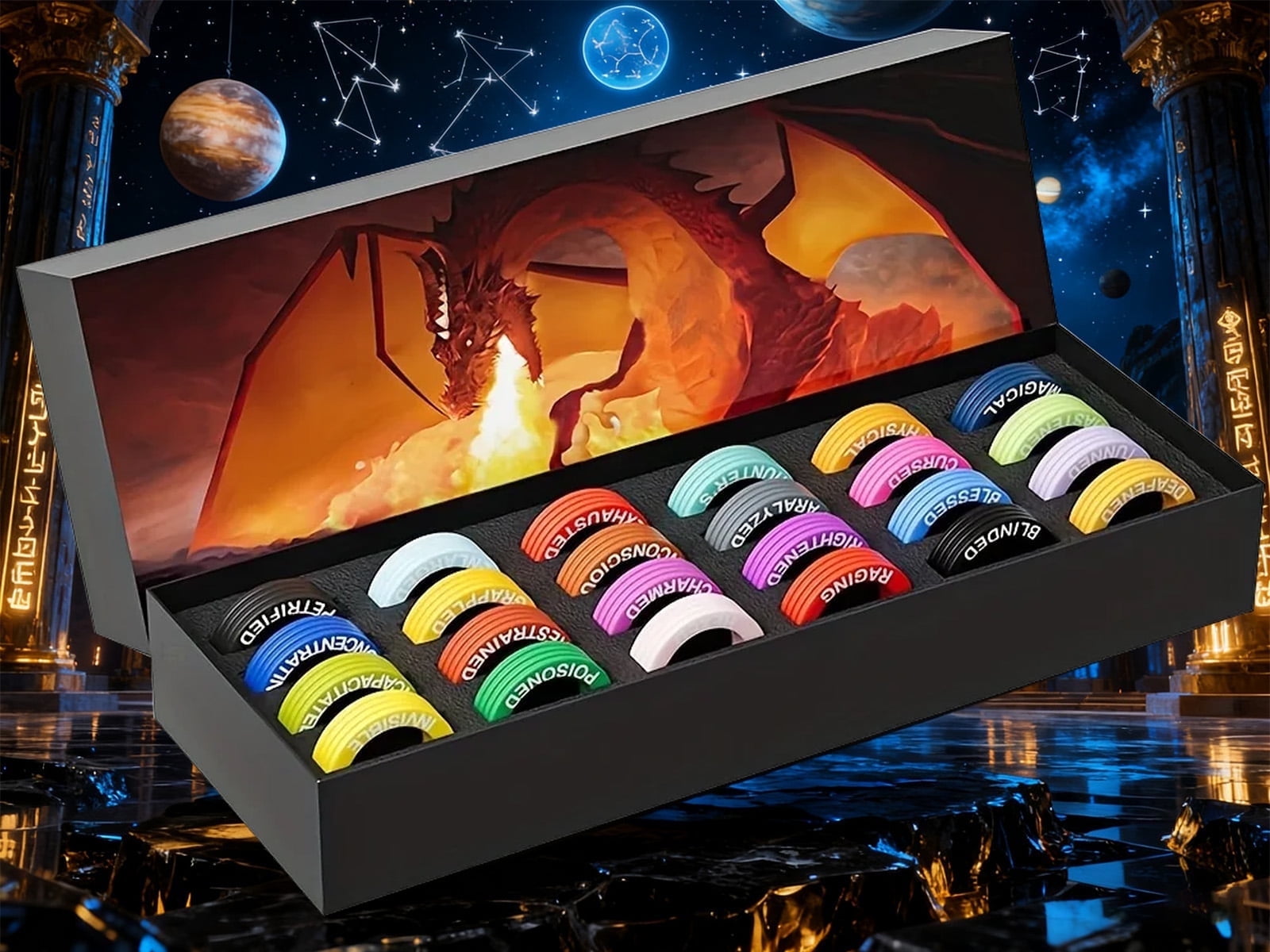 96 Acrylic Status Effect Rings + 24 Silicone RPG Status Markers ...