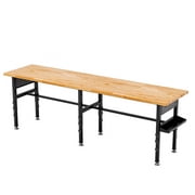 96" Adjustable Workbench with Side Pegboard, Solid Wood Top, 2000 lbs Capacity, Adjustable Height Garage Work Table with Power Outlet, Storage Box, Wheels or Leveling Feet