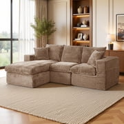 96" Boneless L-Shaped Sectional Sofa, Modular Corduroy Cloud Couch with Reversible Double-Layer Chaise, Deep Seat 3-Seater, No Assembly Required