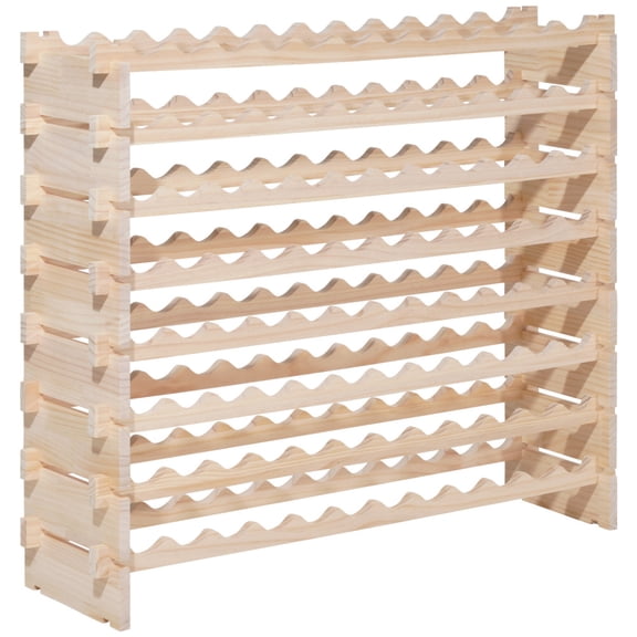 96 Bottle 8-Tier Stackable Pine Wine Rack, Natural Wood