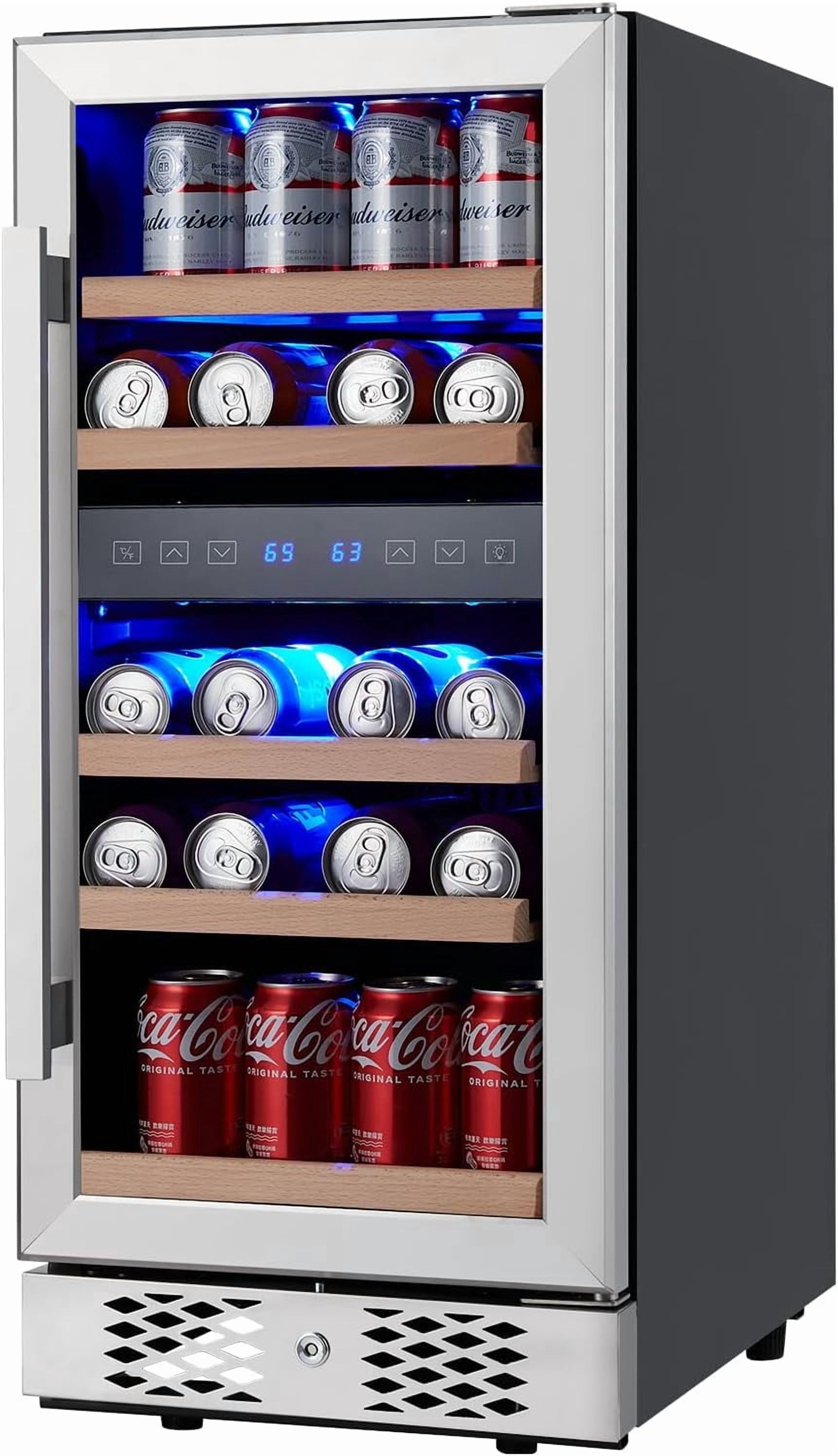96 Can Beverage Refrigerator Cooler, Freestanding Small Mini Fridge in Stainless Steel with Digital Touch Screen, Low Noise Compressor Wine Refrigerator for Home, Office or Bar