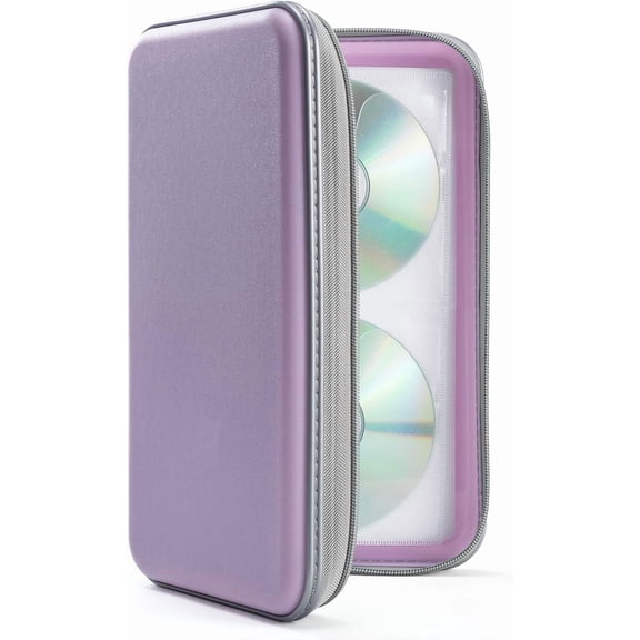 96 Capacity CD Case,Portable DVD Hard Plastic Case Holder CD Organizer Wallet Protective DVD Storage (lavender, 96)