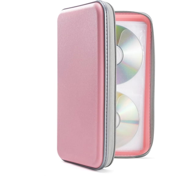 96 Capacity CD Case,Portable DVD Hard Plastic Case Holder CD Organizer Wallet Protective DVD Storage (light pink, 96)