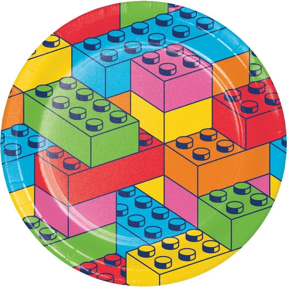 96/Case Bulk Block Bash Toy Blocks Paper Dinner Plates