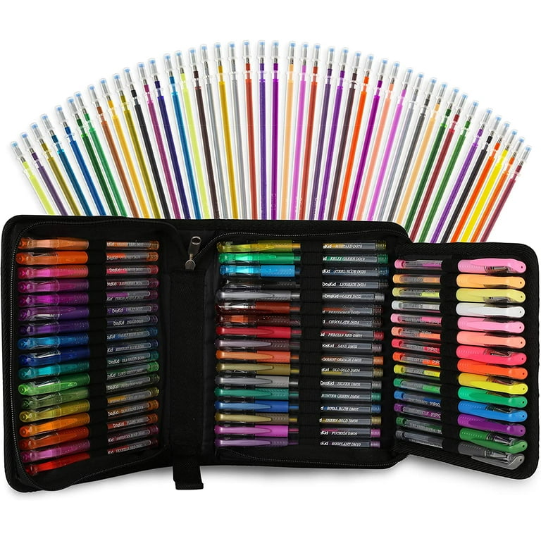 DasKid 96 Color Artist Gel Pen Set, Includes 24 Glitter Gel Pens 12 Metallic, 6 pastel,6 Neon, Plus 48 Matching Color Refills, More