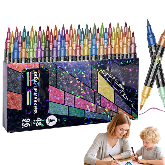 96 Colors Glitter Effect Brush Markers, Dual Tip Brush Glitter Marker Set, Professional Sparkle Paint Pens Set for Cards, DIY Crafts, Doodle, Writing, Smooth No Clog No Bleed Through (96 Colors)