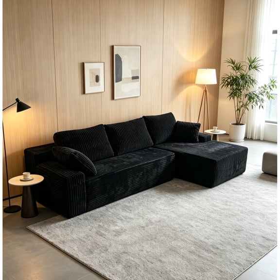    96" Compressed L-Shape Sofa,Black,Right Corner Facing.Sofa sets for living room,space-saving modular couch,cozy corner seating,durable fabric,easy assembly.for apartment ,living room.