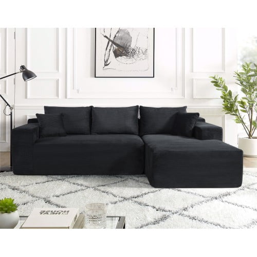 96" Corduroy Fabric Rustic Couch, Contemporary Sofa with Modular Design, Modern Accent Couch with Convertible Feature for Living Room, Black