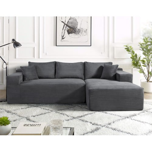 96" Corduroy Fabric Rustic Couch, Contemporary Sofa with Modular Design, Modern Accent Couch with Convertible Feature for Living Room, DARK GREY