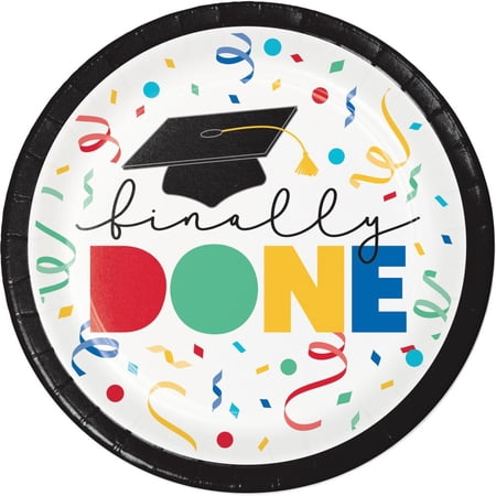 96/Case Bulk Grad Cap Toss "Done" Paper 6.75" Dessert Plate