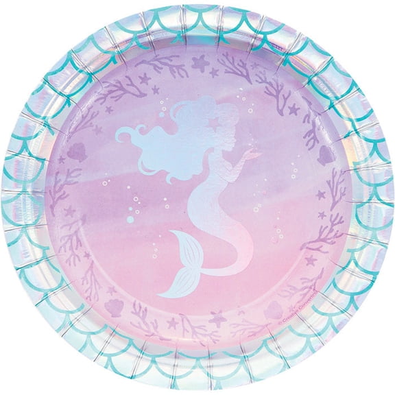96/Case Bulk Iridescent Mermaid Party Dessert Plates
