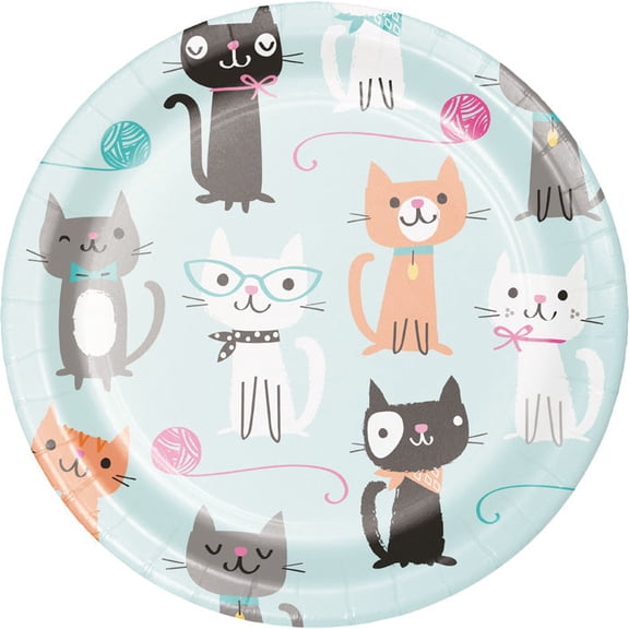 96/Case Bulk Purr-fect Cat Party Dessert Plates