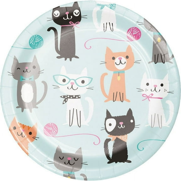 96 Count Bulk Pack Purr-fect Cat Party Dessert Plates