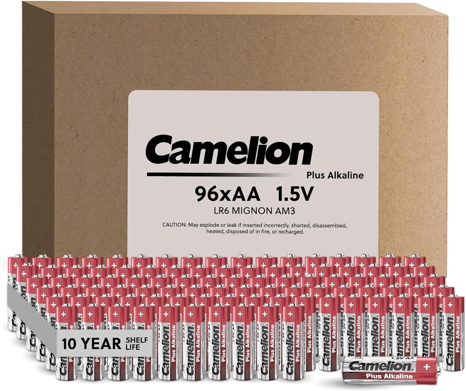 96 Count pack AA - Camelion Brand High Performance Premium Long Lasting 1.5V Leakproof Alkaline Batteries, 10 Year Shelf Life, Non-Rechargeable