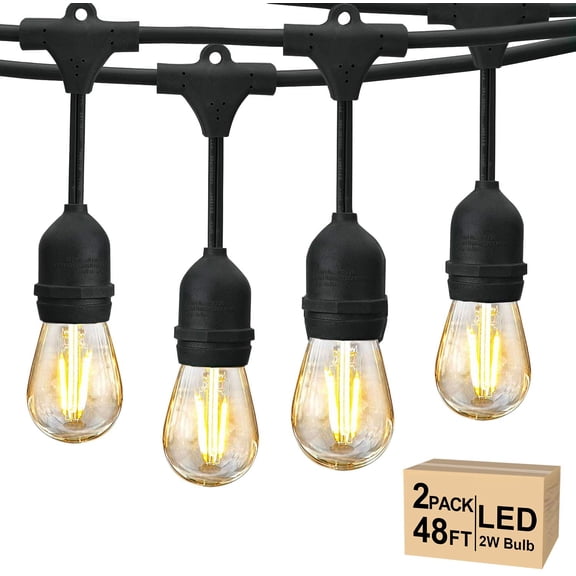 96 FT Outdoor String Lights 2W, Patio Light for Outside Waterproof | (48*2) Antique S14 Shatterproof LED Lighting, IP65 Connectable Hanging Bistro Cafe Market Warm White 2700K