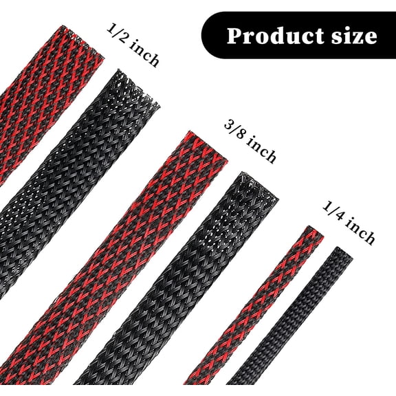 96 Ft Wire Loom Braided Cable Sleeve with 127 Heat Shrink Tubes, 1/4", 3/8", 1/2" Black & Red Cord Protector for Audio, Video & Pet-Proof Cable Management