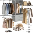 thumbnail image 1 of 96 Hanging Closet System with 2 Wooden Drawers, 75"–87" Height Adjustable Closet Organizer System with Tower, 4-8FT Custom Closet Shelving System, Wall-Mounted Walk-In Closets Wardrobe, Grey, 1 of 7
