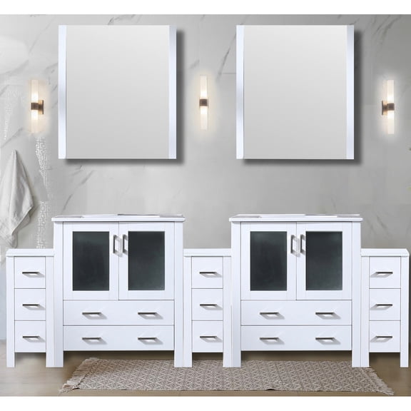 96 In. White Bath Vanity - Side Cabinets, Surface Double Soft Close & Classy Style