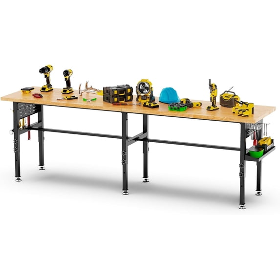 96 Inch Adjustable Workbench with Wheels, Power Outlet and Pegboard ...