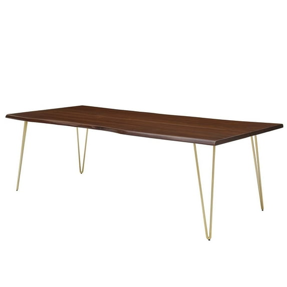 96 Inch Dining Table, Walnut Gold, Wood, Rectangular, Mid Century Kitchen Cafe Bistro Hospitality Restaurant, Modern Contemporary HB34396