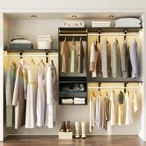 96 Inch Hanging Closet System, 8 FT Closet Organizer System with Hanging Rod, Walk In Mounted Closet System, Built-In Clothes Garment Rack with 3 Shelving Towers(Can Be Cut To Fit), Black