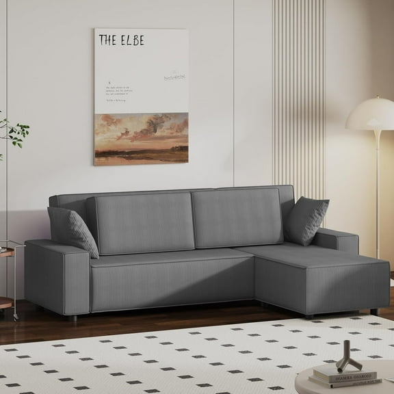 96 Inch Large Oversized Stripe Corduroy Sectional Sofa, L Shaped Modern Couch with Chaise in Left or Right, Comfy Sofa Couch with Deep Chaise for Living Room Apartment Mall, Corduroy