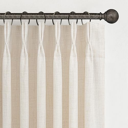 96 Inch Light Filtering Linen Curtains for Living Room Bedroom, 2 Panels with Hooks and Rings, Cream Sheer Window Drapes for Sliding Glass Door and Boho Decor
