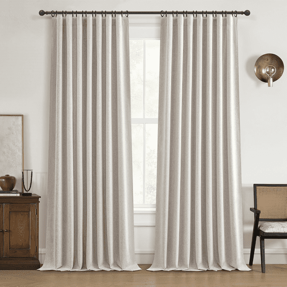 96 Inch Long Boho Curtains 2 Panel Set, Farmhouse Curtains for Living Room Darkening/Thermal/Noise Reduction Textured Flax Linen Drape 8ft Hook&Ring Included Birch Off White 50"x96"