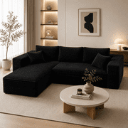 96 Inch Modular Sectional Couches for Living Room, Modern Boneless Sofa, Upholstered Deep Seat Cloud Couch, Corduroy Comfy L-Shape Sofas Couches, No Assembly, Black Left Facing Chaise