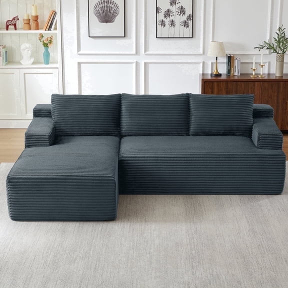 Vanress 96 Inch Modular Sectional Couches for Living Room, Modern Boneless Sofa, Upholstered Deep Seat Cloud Couch, Corduroy Comfy L-Shape Sofas Couches, No Assembly, Dark Grey (Left Facing Chaise)