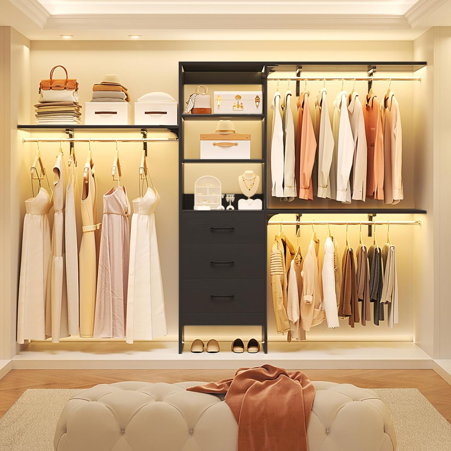 96 Inches Closet System, 8FT Walk In Closet Organizer with 3 Adjustable ...