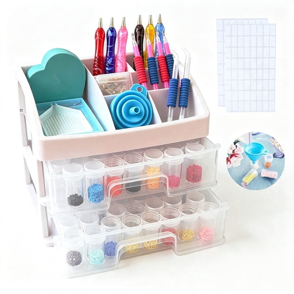 96-Jar Diamond Art Storage, 2-Tier Diamond Painting Storage Organizer with Divided Drawers, Bead Storage Containers for Crafts & Drill Supplies, White
