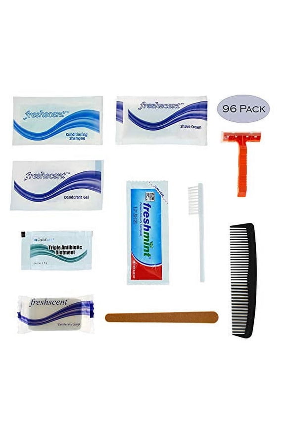 96 Kits - Bulk Case of Wholesale Deluxe 11 Piece Hygiene & Toiletry Kit for Men, Women, Travel, Charity