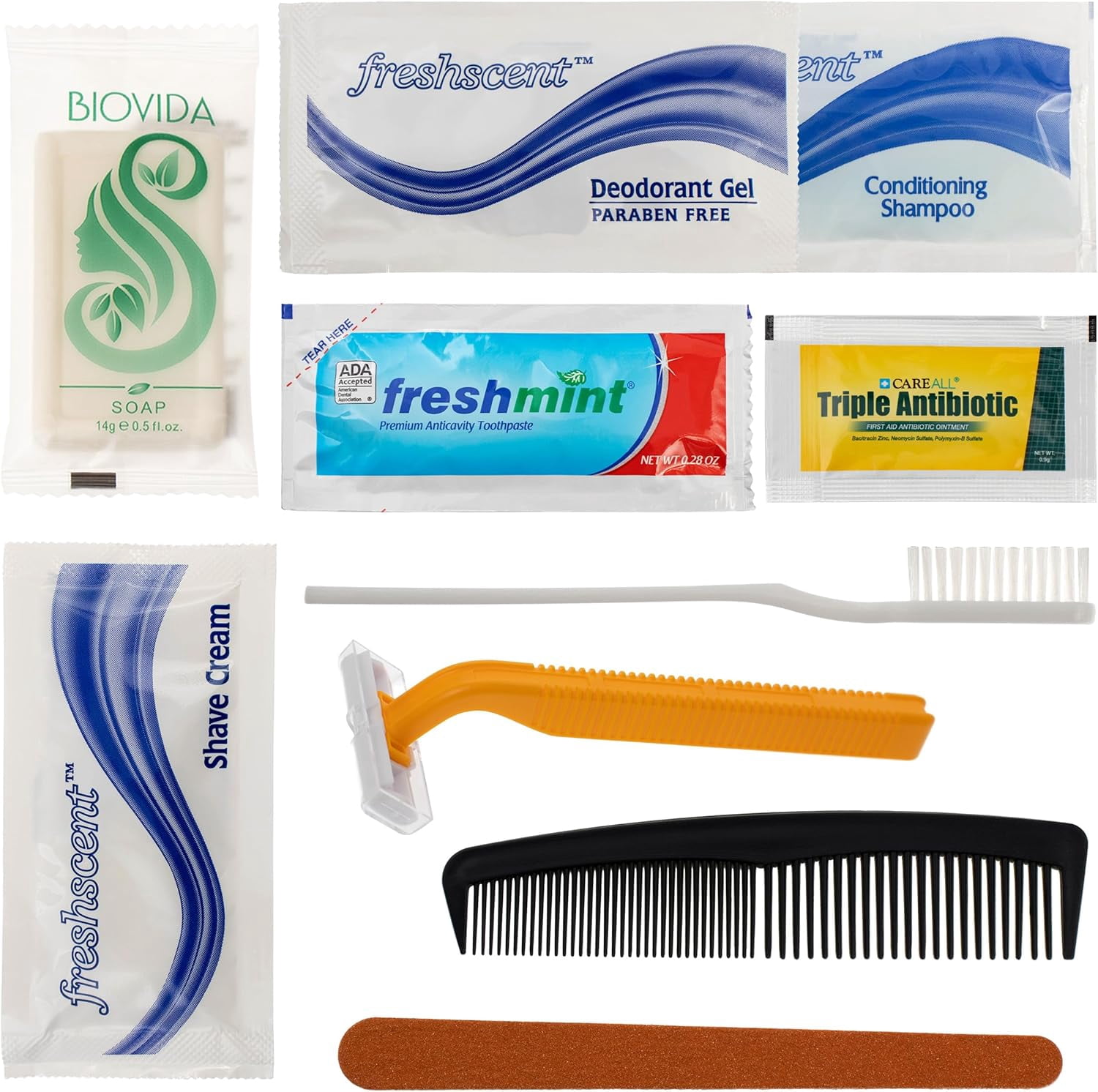 96 Kits - Bulk Case of Wholesale Deluxe 11 Piece Hygiene & Toiletry Kit for Men, Women, Travel, Charity