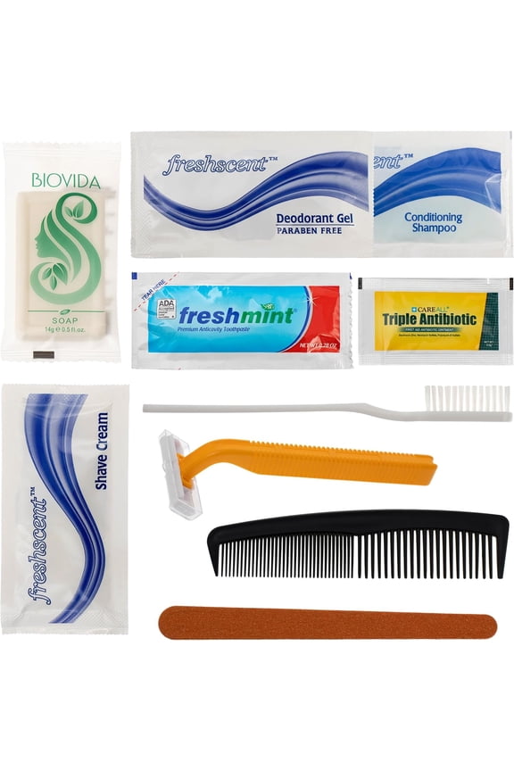 96 Kits - Bulk Case of Wholesale Deluxe 11 Piece Hygiene & Toiletry Kit for Men, Women, Travel, Charity