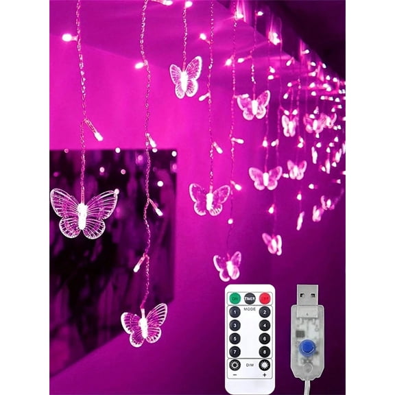 96 LED Butterfly String Lights – 3.5m USB Fairy Lights With Remote, 8 Modes For Bedroom, Wedding, Party Decor (Warm White)