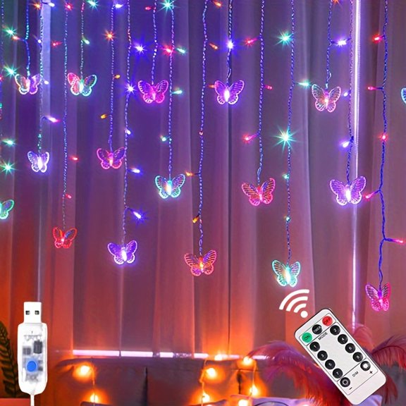 96 LED Butterfly String Lights – 3.5m USB Fairy Lights With Remote, 8 Modes For Bedroom, Wedding, Party Decor (Warm White)