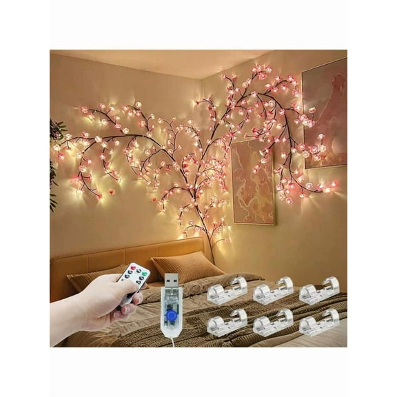 96 LED Cherry Blossom Branch Lights with Remote & Timer - 8 Modes Flexible Floral Wall Decor