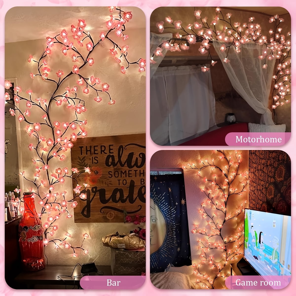 96 LED Cherry Blossom Branch Vine Light, Wall Hanging Decoration Light, USB Powered with 8 Lighting Modes, Remote Control Version