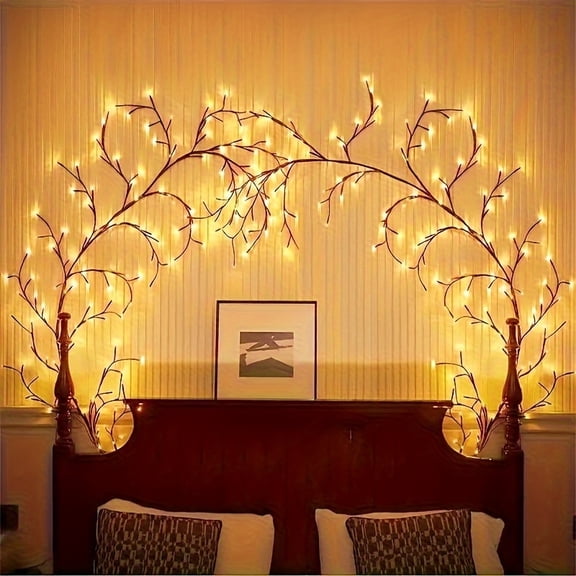 96 LED Grape Branch Lights, Flexible Wicker LED Twig Lights, Cozy Indoor Ambient Decor For Wall, Living Room, Bedroom, Christmas and Halloween