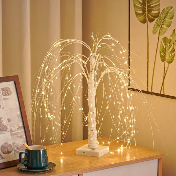 96 LED Lighted Willow Tree, 20Inch Tabletop White Tree with Warm Fiber Optic Glow, Elegant Home & Bedroom Decoration, Wedding and Party Lights, Best Gift for Home Decor Lovers